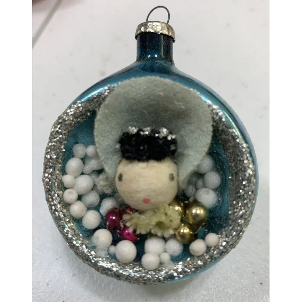 Vintage Antique Diorama Indent Mercury Glass Christmas Ornaments Japan Set Of 3